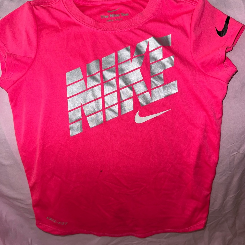 Nike Pink and Silver Short Sleeve Tee Performance Top